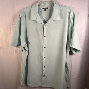 Alfani Men’s 2XL Short Sleeve Button-Up Shirt Mint Green Camp Collar Casual